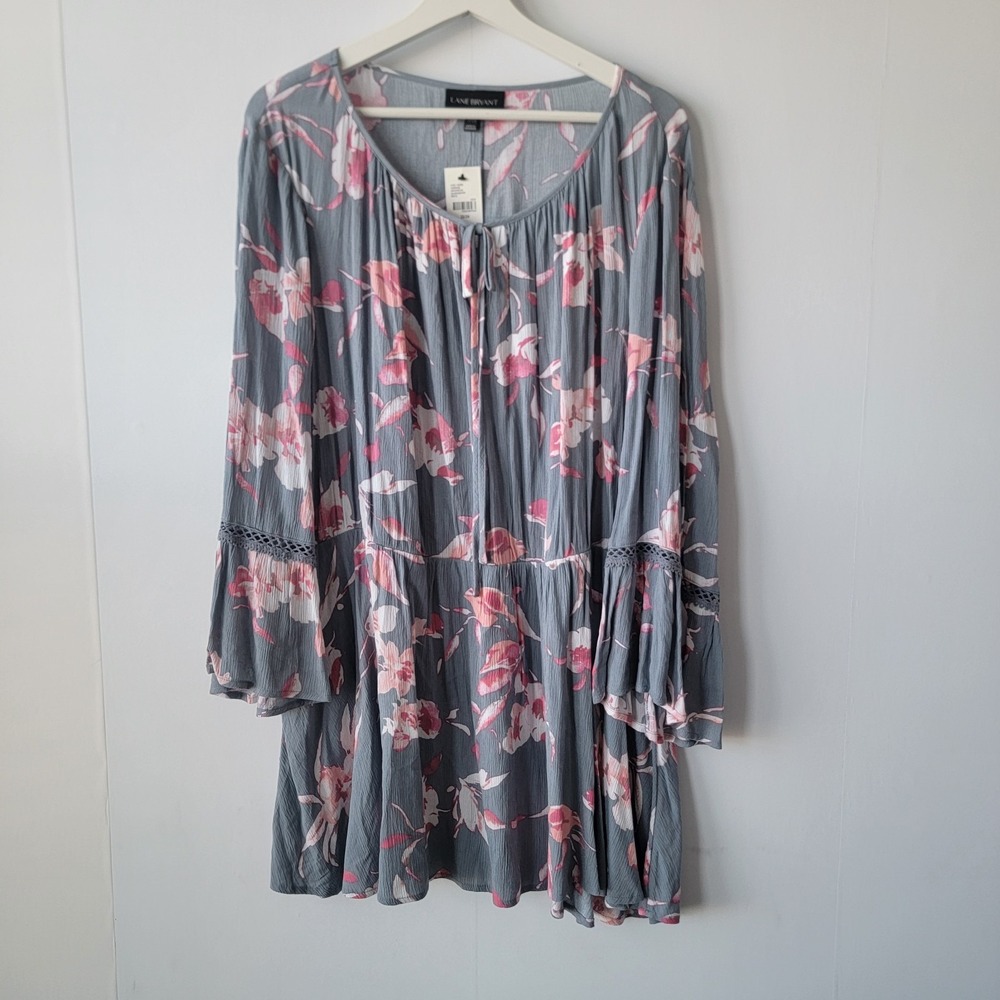 Lane Bryant women's Gray Floral Top size‎ 22/24 peplum Long Sleeve Bohemian